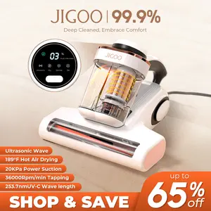 JIGOO J300 mattress vacuum cleaner remove dust mites. Bed vacuum cleaner with UV light and ultrasonic, equipped with a 189 ℉ hot air. Dust mite display, dual motors, 20Kpa 500W strong suction dual cup handheld vacuum cleaner. Suitable for beds and sofas
