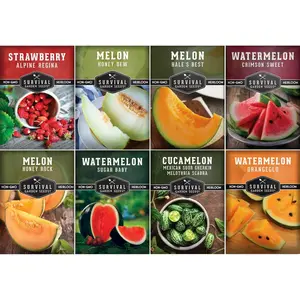 Fruit Seeds Variety Pack, 8 Assorted Heirloom Fruit Seed Collection Including Watermelon, Cantaloupe, Melon, Strawberry & Cucamelon for Home Gardens