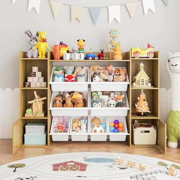GAOMON Toy Storage Organizer with 8 Removable Toy Bins, Toy Organizers and Storage, Large Toy Organizer Kids Bookshelf with 6 Storage Cubbies, Playroom Organization for Kids Room