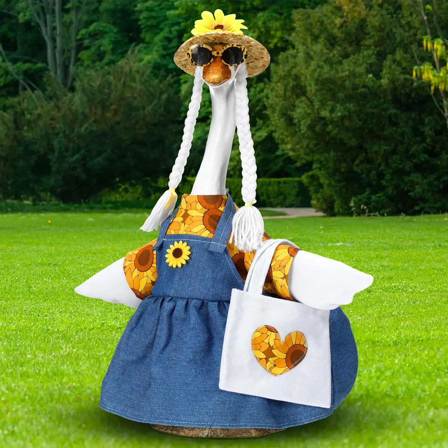 1 Set Spring Sunflower Porch Goose Outfit 23 Inch Cement Sunflower Goose Dress Clothes and Hat Costume Set for Spring Summer Party Yard Lawn Outdoor Garden Patio Decor