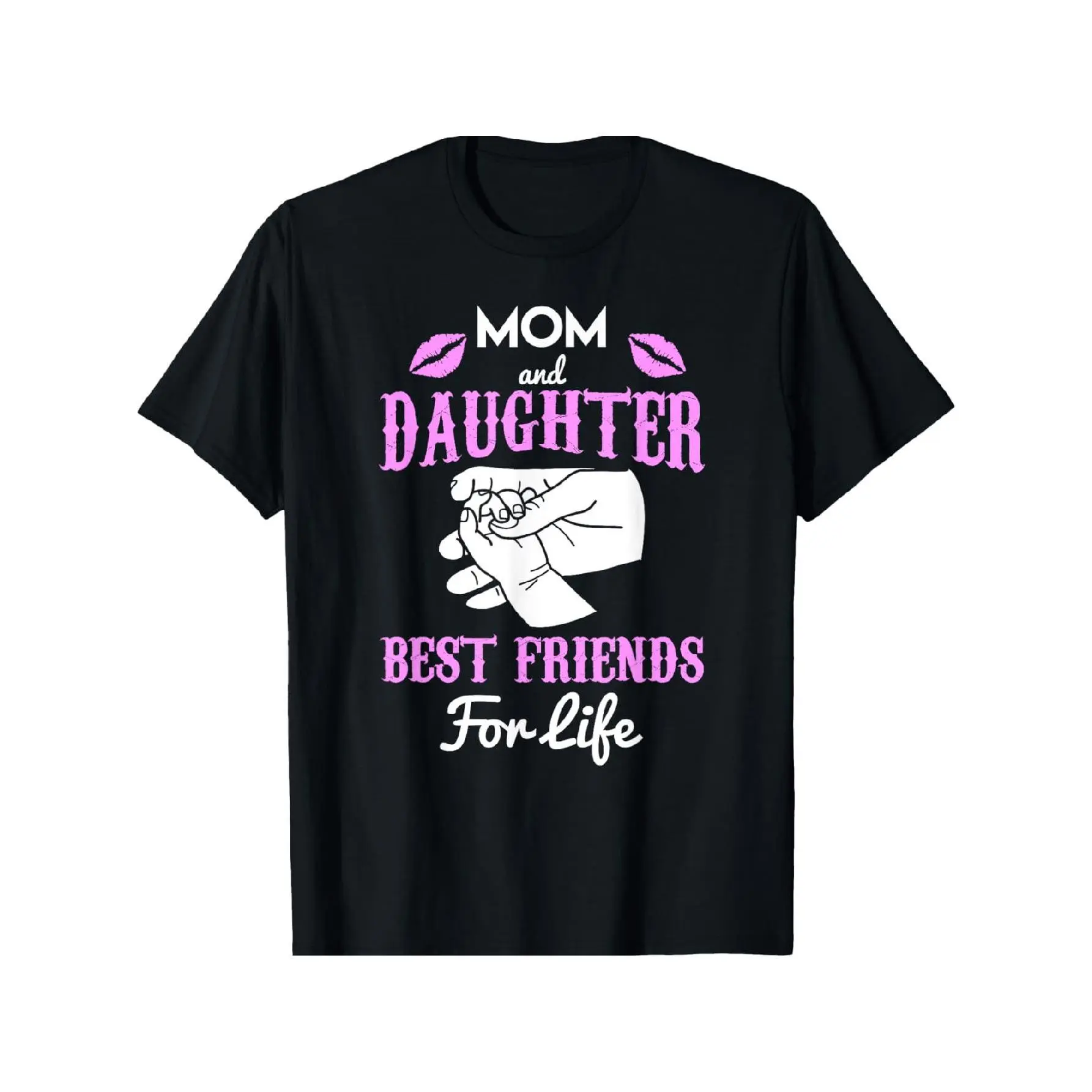 'S & 'S Short  Matching T-Shirts for Mom And Daughter - Black with White And Pink Design, Casual Regular Fit Round Neck, Machine Washable for Year-Round Comfort, Non-Transparent Fabric Graphic Print Tee for Mom And Daughter