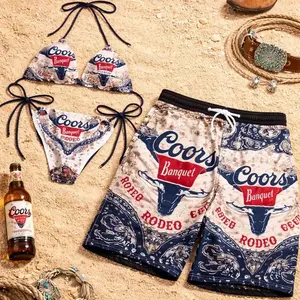 Women's Coors Lager Tropical Floral 2-Piece Bikini Set - Adjustable Straps, Brand Logo Detailing, Sports & Outdoor Swimwear