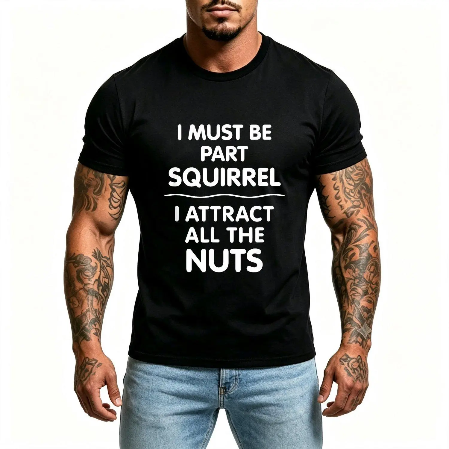 Funny Squirrel Pun Men's T-Shirts "I Must Have Squirrel Blood" Humorous Graphic Tee with Squirrel Nut Lightweight Short Sleeve Crew Neck Shirt Suitable for Daily Wear Gym Activities Machine Washable Casual Top