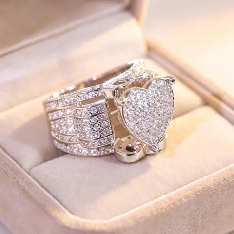 Women's Heart-Shaped Micro-Paved Wide Band Promise Ring - Sparkling Engagement Style Jewelry, Multilayer Romantic Gifts for Women, Jewelry For Women