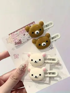 Adorable Cartoon Bear Hair Clips - 4 Duckbill Snap Clips, Hair Clip Set, Transparent Candy Colors| Kawaii Women's Fashion Accessories| Cute Gift Ideas For Her, Friend ( Trending Style!)