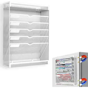 7-Tier Magnetic File Holder, No-Drilling Wall File Organizer for file cabinets, whiteboards, refrigerators, office, classroom, hanging paper folder holder, white
