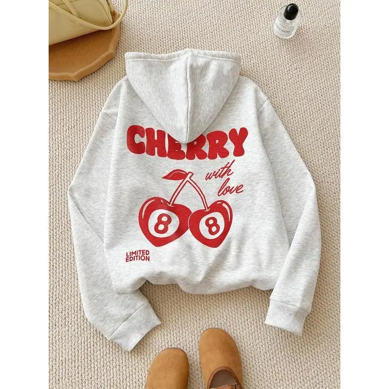 Cherry With Love Hoodie Sweatshirt T-shirt, Women's Cherry