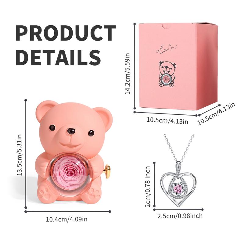 The Cutest Red Rose Bear with Heart Necklace – Elegant Flower & Rhinestone Design, Perfect Gift for Mom, Wife, or Girlfriend on Birthday, Anniversary, or Holidays (Thanksgiving, Christmas, Halloween)