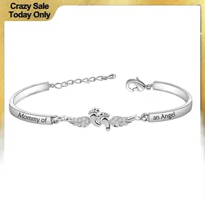 Mommy of Angel Letter & Wing Design Cuff Bracelet Fashionable Jewelry for Women Elegant All-match Personalized Angel Ring Engraved Accessory vvs moissanite cuban link chain marquay wristband stocking stuffer mom stocking stuffers stocking stuffers for mom