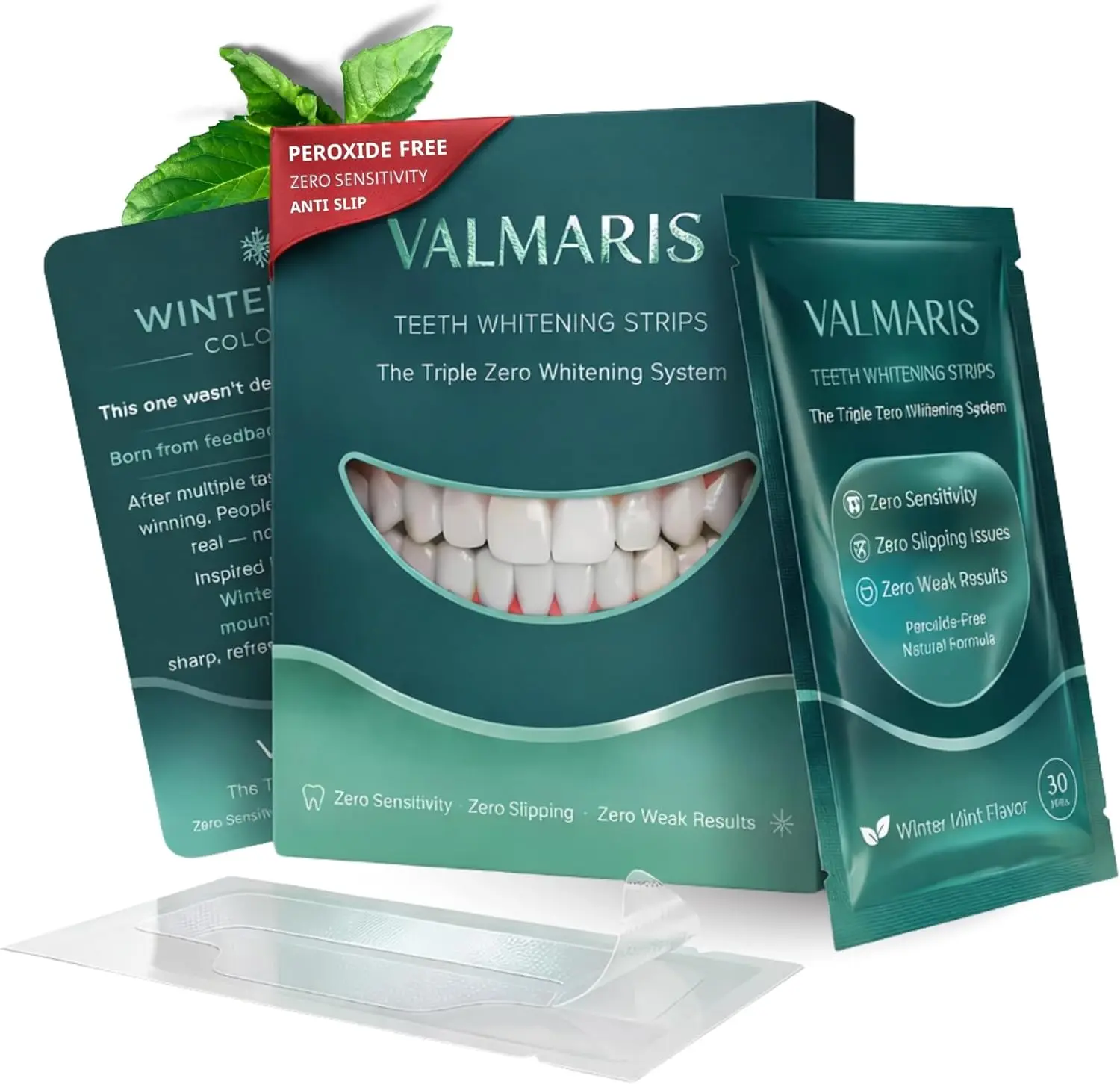 VALMARIS PAP Teeth Whitening Strips, 28 Strips / 14 Treatments, Peroxide-Free At-Home Whitening Kit, Winter Mint