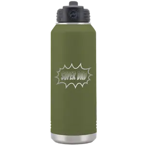 Personalized Super Dad 32 oz Water Bottle - Olive Green