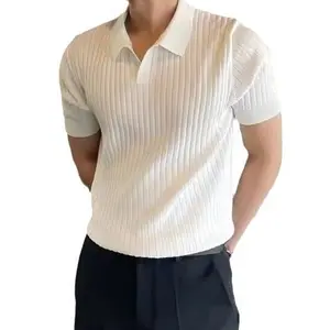 Men's premium cable knit polo shirt, sophisticated texture with a tailored fit. Soft breathable fabric for a sleek smart-casual look, perfect for office and daily styling. # MensKnitPolo # CableKnit # thin yarn sweat # Classic V-Neck Knit Sweater
