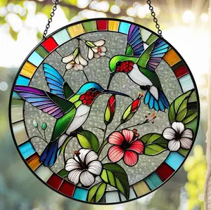 Hummingbird Sun Catcher Stained Glass: Hummingbird Decor Bird Suncatcher, Handmade Window Hanging for Garden Home