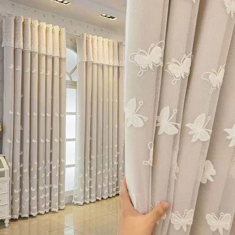 1pc Nordic Thick Fabric Embroidered Curtains, Solid Color Light Blocking Heavy Curtain Drapes for Living Room Bedroom Balcony, Curtain For Windows, Casual Style, Window Curtain