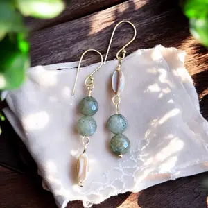 'Enchanted' Gold Plated Dangle Gemstone Labradorite Earrings dainty earring