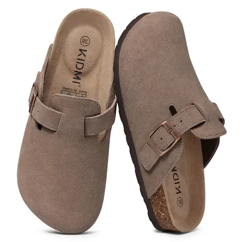 KIDMI Suede Clogs for Women & Men, Cork Footbed Arch Support Potato Shoes, Round Toe Non-Slip Indoor Outdoor Slip-On Mules