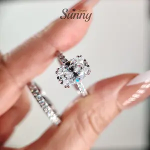 Lab Grow Moissanite 8*12mm 4.5-Carat Full-Pavé Double-Band Stackable Ring 4-Prong D Color VVS S925 Sterling Silver Gift for Women Men Wedding Engagement Birthday Gift Anniversary Prom Party Holiday Date Casual "Lunar Halo" R15508 Statement Ring