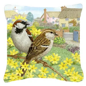 Carolines Treasures  House Sparrows by Sarah Adams Canvas Decorative Pillow