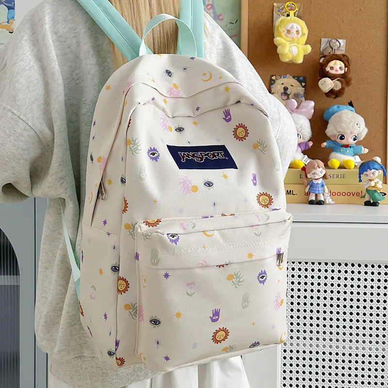 Cute Ladybug Print Oxford Backpack 20-35L Large Capacity Casual Student Daypack Fit 14 Inch Laptop Lightweight Travel School Bag For Teen Girls Women