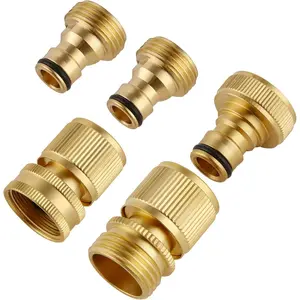 Quick Connect Hose Fittings, Garden Hose Quick Connect Kit, Solid Brass Standard 3/4 Inch GHT Thread Fitting No-Leak Water Hose Female and Male Adapter (5 pc Connect Set)