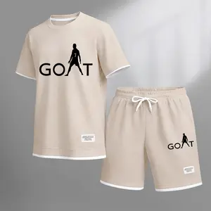 Men's Goat Player Print Waffle Fabric Short-Sleeved Shirt And Shorts Set