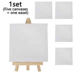 Mini Halloween Inspiration Set – 5 mini canvases + 1 easel art kit: DIY hand-painting canvas & easel combo, Diy painting supplies, Foldable wooden desktop stand for artwork, memo board – compact easel for small paintings