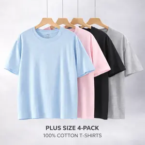 4-Pack Plus Size Basic Cotton T-Shirts – Soft Oversized Casual Tees, Breathable Everyday Shirts, Essential Wardrobe Tops
