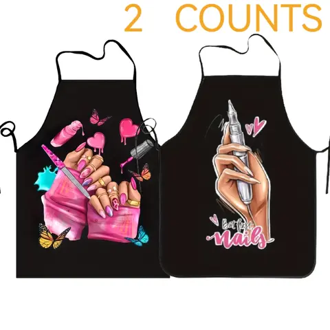 Polyester Nails Pattern Apron Set, 2-Piece Set Unisex Kitchen Aprons, Work Apron, Christmas Gift,Halloween Gift,Cooking Apron for Women,Kitchen Essentials,Gift for Wife&Sister,Cool Apron for Nail Tech