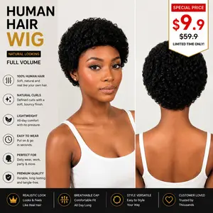 【Only $9.9】Pixie Cut Curly Wave Wigs for Black Women Short Human Hair Wigs No Glue Curly Human Hair Wig for Daily and Party Use
