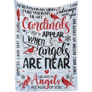 Cardinal Gift Throw (50"X 65") Memorial Gifts Flannel Blanket for Couch Bed Sofa Travelling Camping- Snow