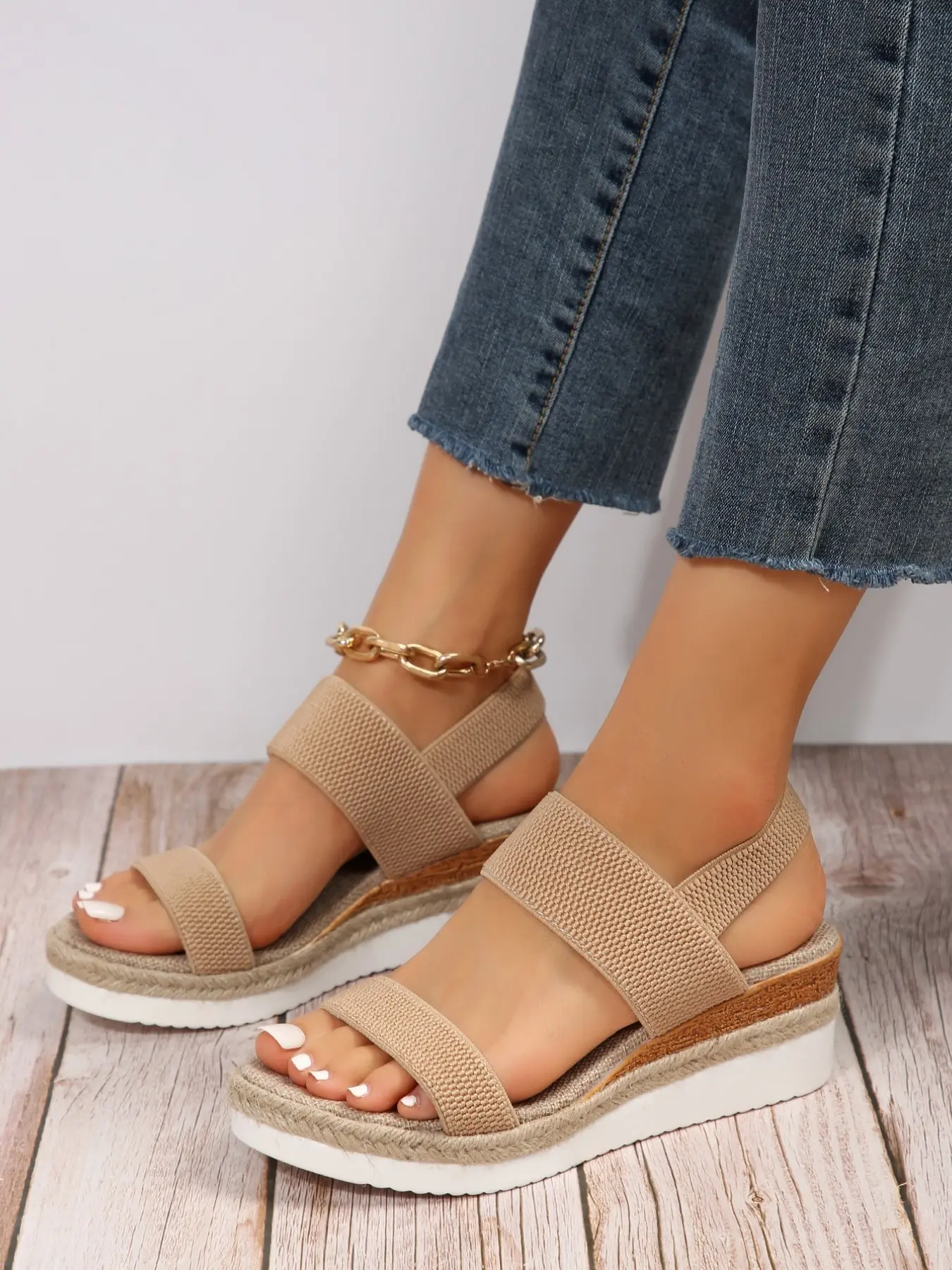 Women's Summer High Heel Wedge Sandals, Espadrille Platform Wedges, Height Increasing Thick Sole, Elastic Strap Open Toe, Fashion Comfort Shoes, Must-Have for Travel, Fashionable Sandals