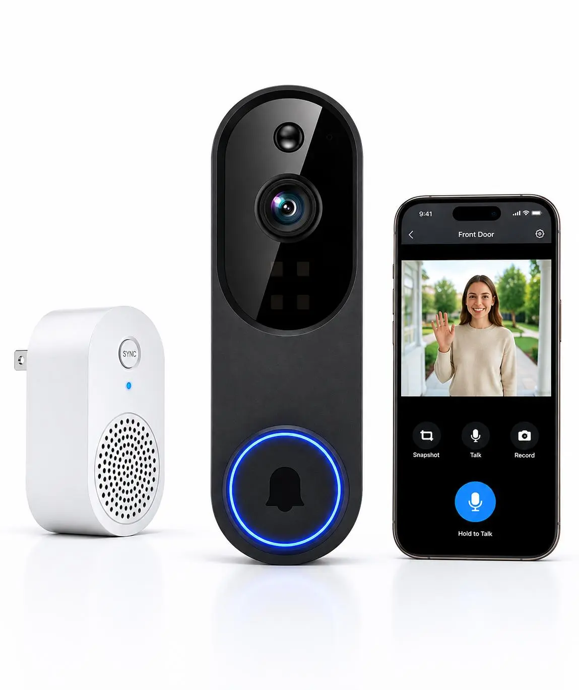 Wi-Fi Video Doorbell Camera, Doorbell for Video, Wi-Fi Compatible, Doorbell Camera for Home  Video Intercom Videodoorbellcamera Wifi Doorbell