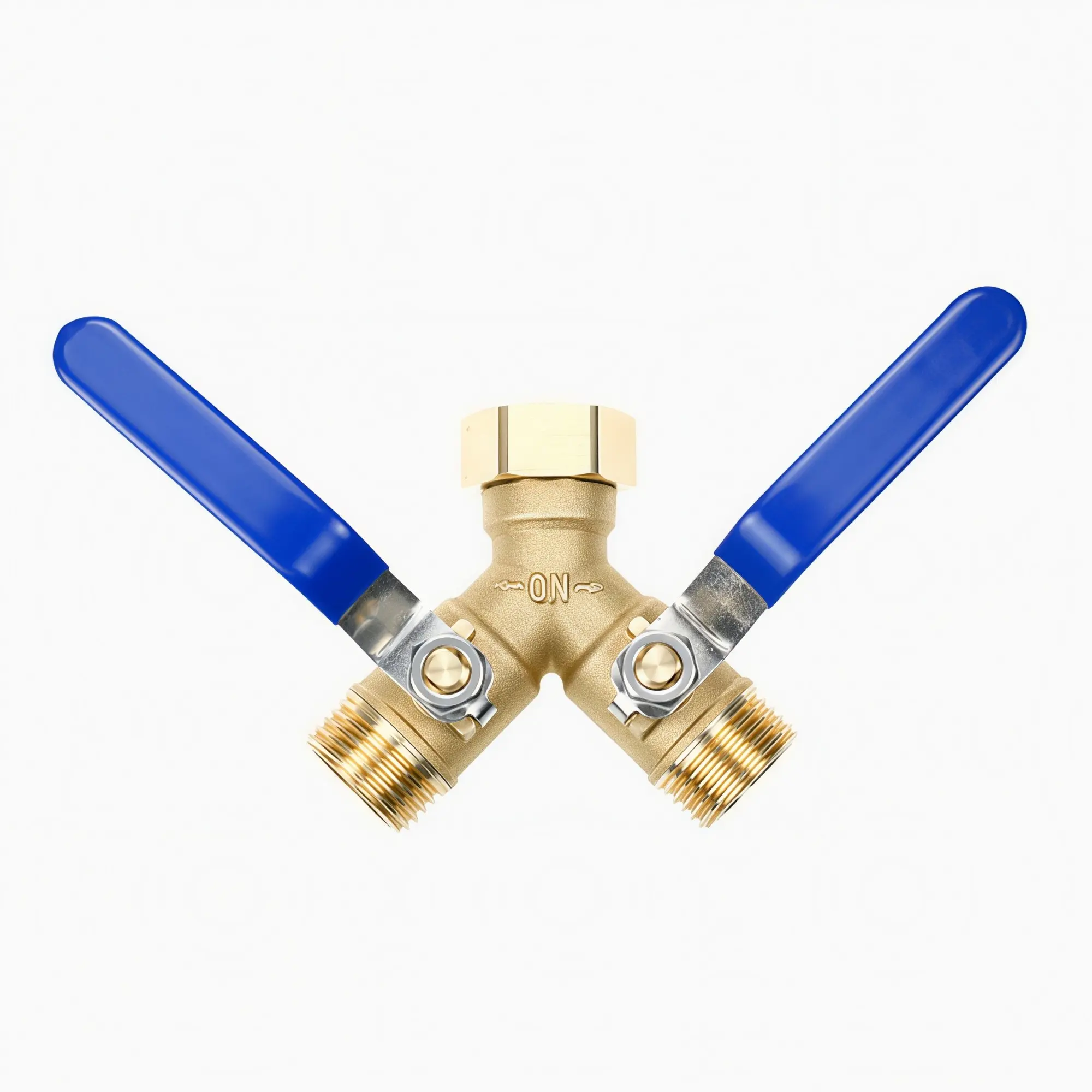Double-Path Heavy-Duty Garden Hose Splitter, Large Rotatable Handle, 3/4 Inch Ght Brass, Outdoor Faucet Y-Valve Connector, Water Hose Splitter