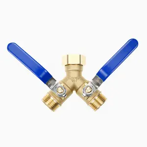 Double-Path Heavy-Duty Garden Hose Splitter, Large Rotatable Handle, 3/4 Inch Ght Brass, Outdoor Faucet Y-Valve Connector