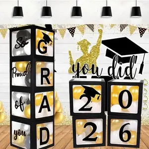 2026 Graduation Party Decoration Set with 4 Boxes, Congratulations Sign, Proud of You Sign, Perfect for Graduation Celebrations, Balloon, Graduation Gift, Graduation Party Supplies, Party Event Props