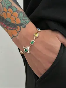 Men's Vintage Star Rhinestone Chain Bracelet, Multi-Color Fashion Jewelry, Casual Party Accessory, Elegant Daily Wear Gift, Fashion Bracelets