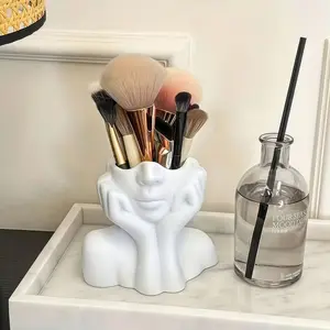 Luxury Art Face Storage Bucket, High-End Makeup Brush Holder, Elegant Desktop Decoration, Stylish Organizer for Beauty Tools