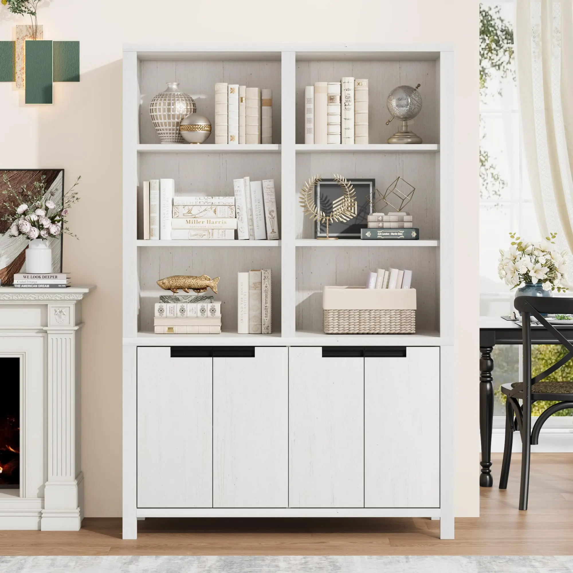 71" Tall Wooden Storage Cabinet for Office and Home - 5-Tier Double Row Bookshelf with Adjustable Shelves, Display Bookcase with Spacious Storage and Cabinet Doors