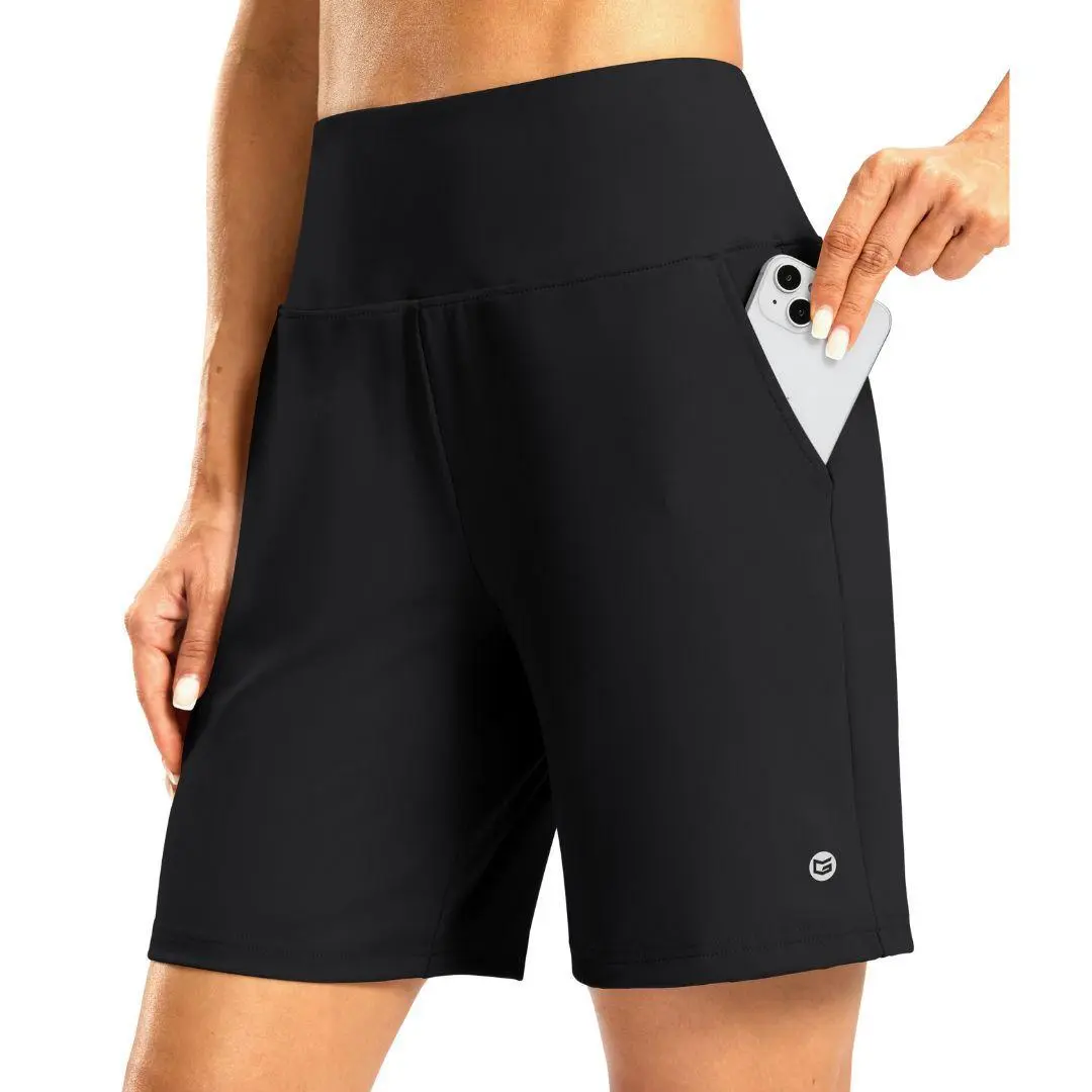 G Gradual Women's 7" High Waisted Sporty Sports Shorts, Stretchy Bermuda Shorts with Zipper Pocket for Workout, Running, Casual Summer Use,summerwins