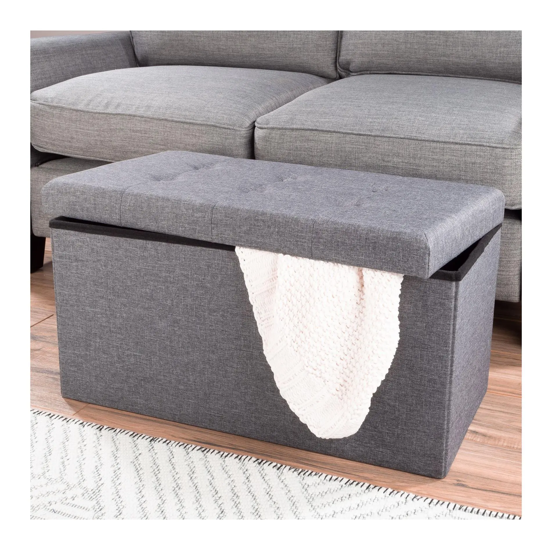 Lavish Home 30" Folding Storage Tufted Ottomanw/Removable Bin