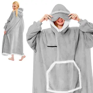IFNOW Wearable Blanket Hoodie Oversized Sherpa Fleece Hooded Sweatshirt Blanket with Eye Mask Cozy and Giant Blanket Hoodie with Sleeves Extra Long for Adults Men Women Grey