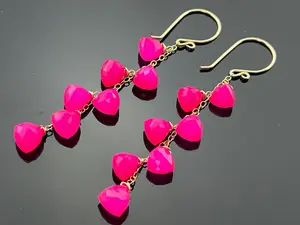 Hot Pink Chalcedony Trillion Cut Cascade Earrings • 14K Gold Filled or Sterling Silver Jewelry