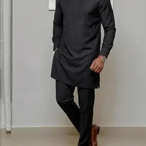 Muslim Men's 2-Piece Set Outfits African Style Kaftan Traditional Clothing, Long Sleeve Polka Dot Pattern Embroidered Blouse & Pants, Formal Occasions, Rhinestone Accent, Modesty, Classy Tops, Tops Menswear