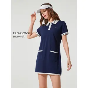 GLOWMODE Cotton Piqué Full Court Colorblock Decorative Pockets Button Polo Collar Dress Tennis Golf Pickleball Low Impact Daily Casual Wear