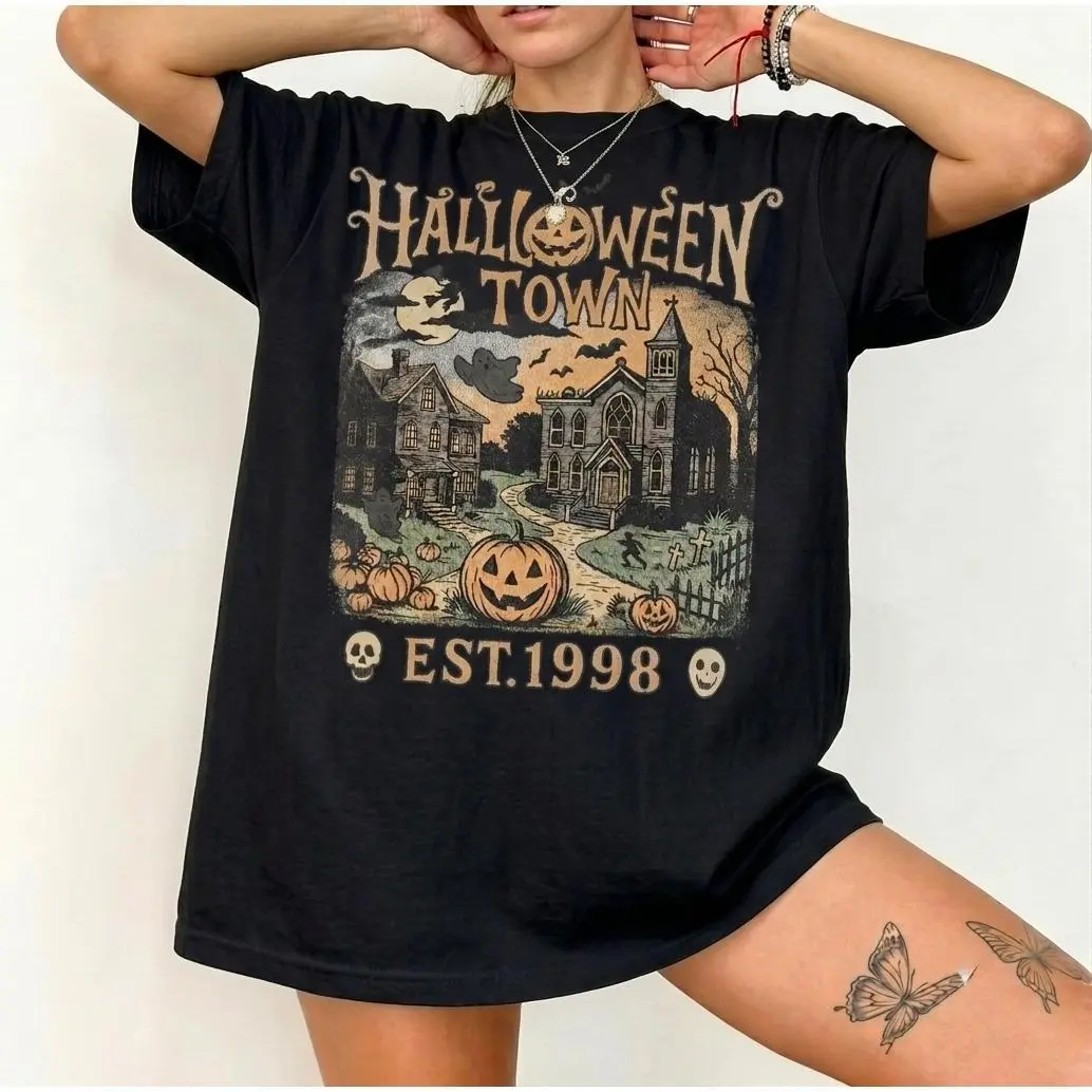 Halloweentown Est 1998 Vintage 90s Style Graphic T-Shirt, Retro Comfort Colors HalloweenUniversity Spooky Unisex Top, Halloween Spooky Men's T-Shirt Women's T-shirt 100% Pure Cotton T-Shirt