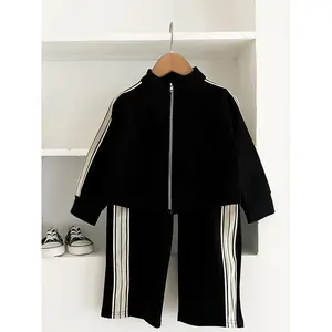 Cross-Border New Girls' Outfit for Spring And Autumn, Stylish Clothing Featuring a Wide Striped Zipper Jacket in a Two-Piece Sports Leisure Set, for Outdoor