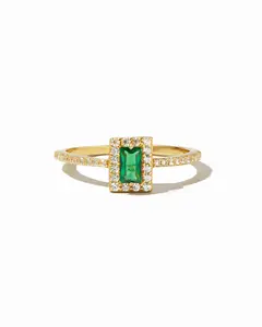 Sami Jewels Emerald Ring with Baguette Stone, 925 Sterling Silver, Sizes 4-10, Ideal for Everyday Wear