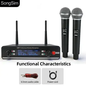 UHF Dual Channel Wireless Handheld Microphone, Audio, 50m Transmission, No Drop, Easy to Use, Karaoke Wireless Mic System