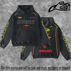 Dirt 29 - Ducati x A star Motor GP Racing Washed Hoodie Vintage Motocross Streetwear Hoodie Dirt Bike Graphic Pullover Y2K Racing Hoodie Oversized Acid Wash Hoodie MX Rider Apparel Unisex Motorcycle Racing Sweatshirt Retro Moto Cross Hoodie