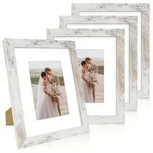 8x10/5x7 Picture Frame 4pcs, Distressed White Frame, 8 By 10 Photo For Wall Or Tabletop - Display Picture 5x7 With Mat Or 8x10 Without Mat